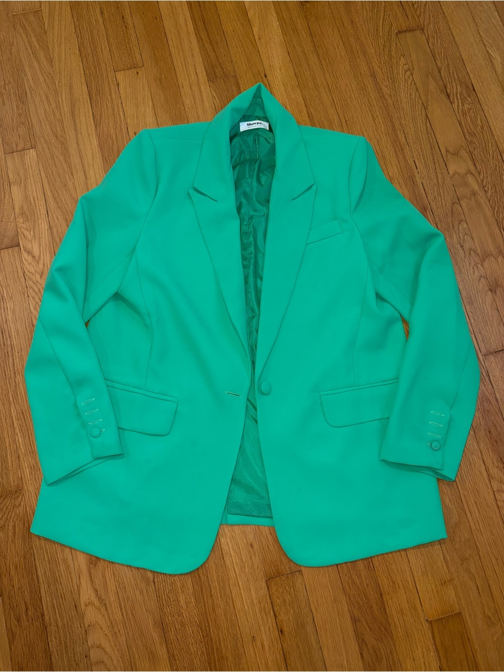 Oversized Plunge Neck Button Up Blazer In Green
